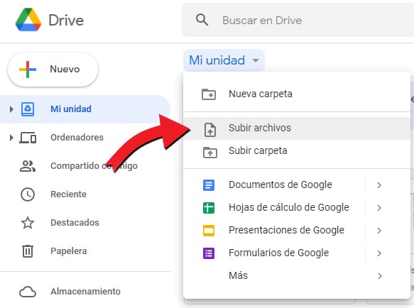subir archivos google drive