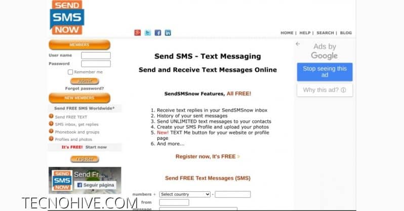 Enviar SMS Gratis Online sendsmsnow